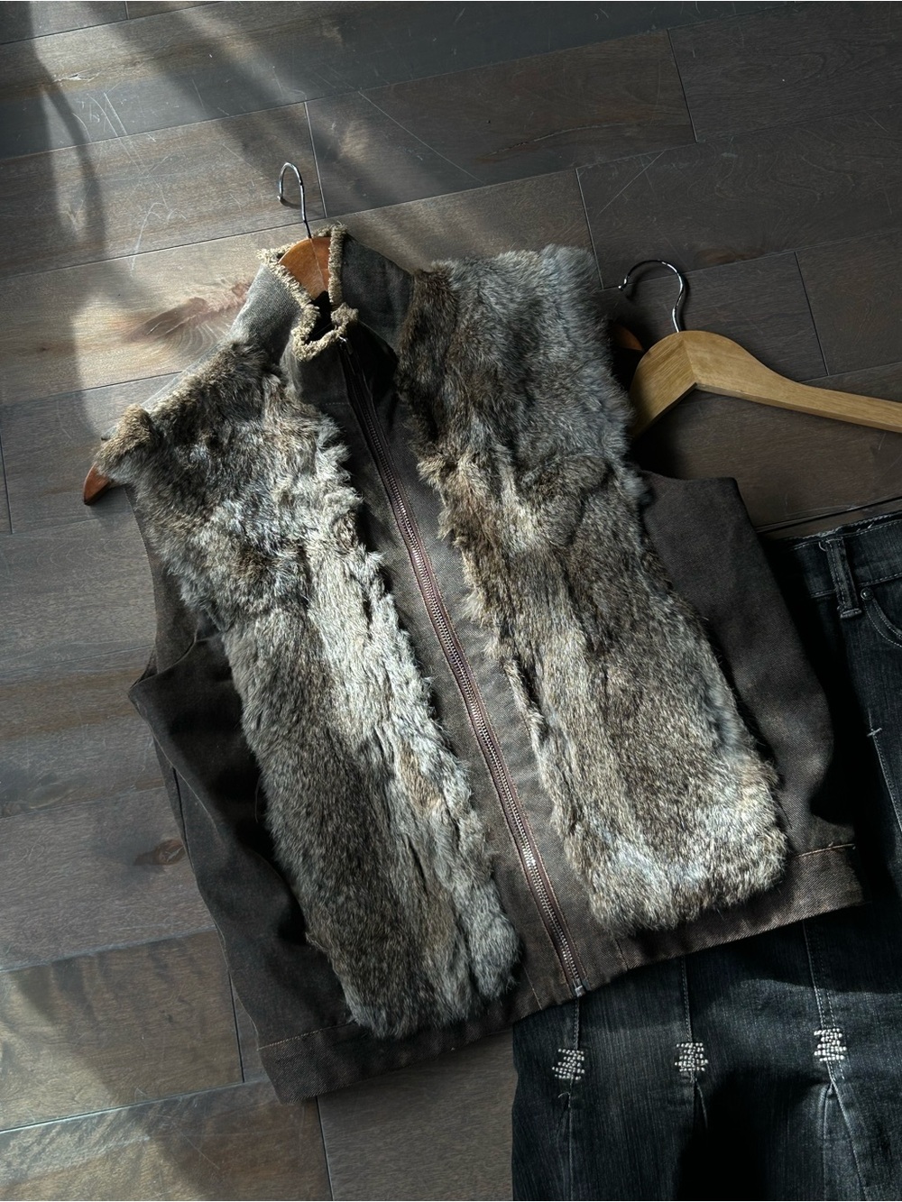 Men's Brown Faux Fur Front Vest Jacket